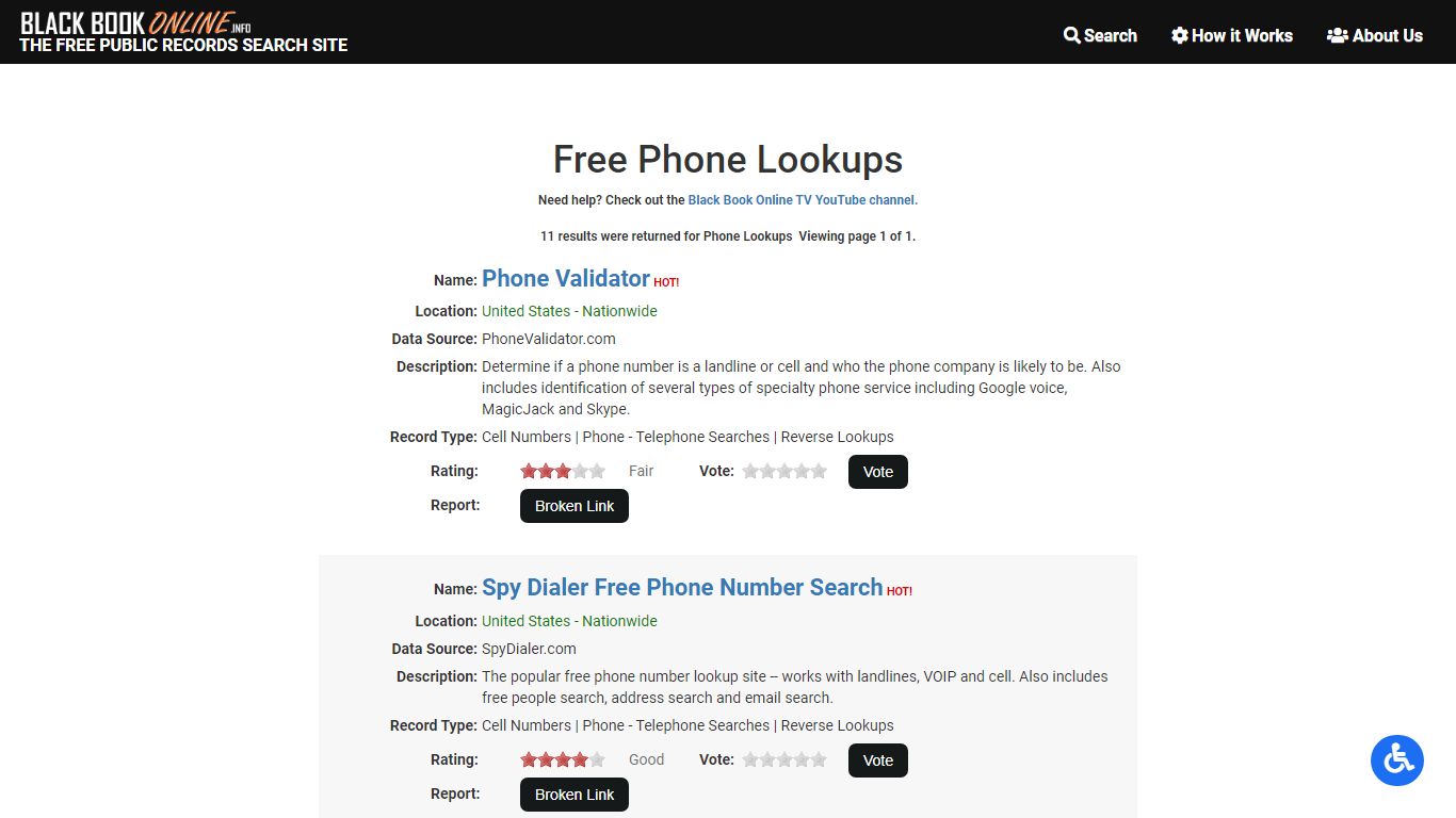 Phone Lookups | Black Book Online - Free Public Records ...